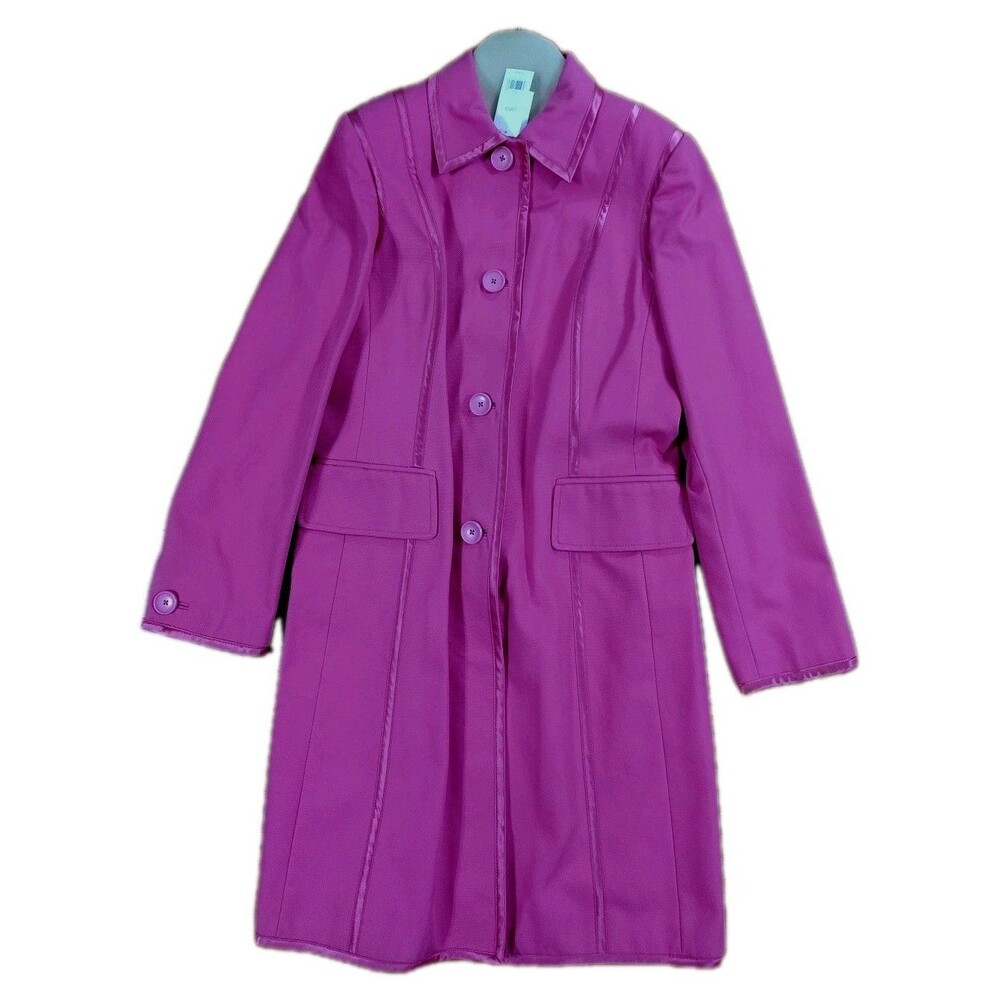 Vintage Banana Republic Pink Satin Trim Long Trench Coat Women's L Lined New NWT